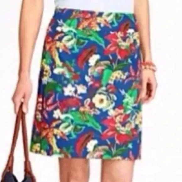Talbots | Navy Blue A-Line Floral Tropical Resort Cotton Skirt Size 6 Small S - Picture 2 of 5